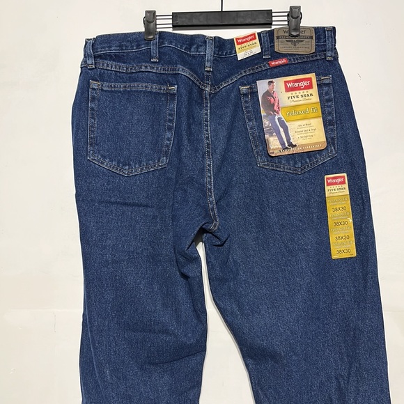 NEW Wrangler Men's Five Star Relaxed Fit Dark Rinse Denim Jeans Size 38 - Picture 8 of 11